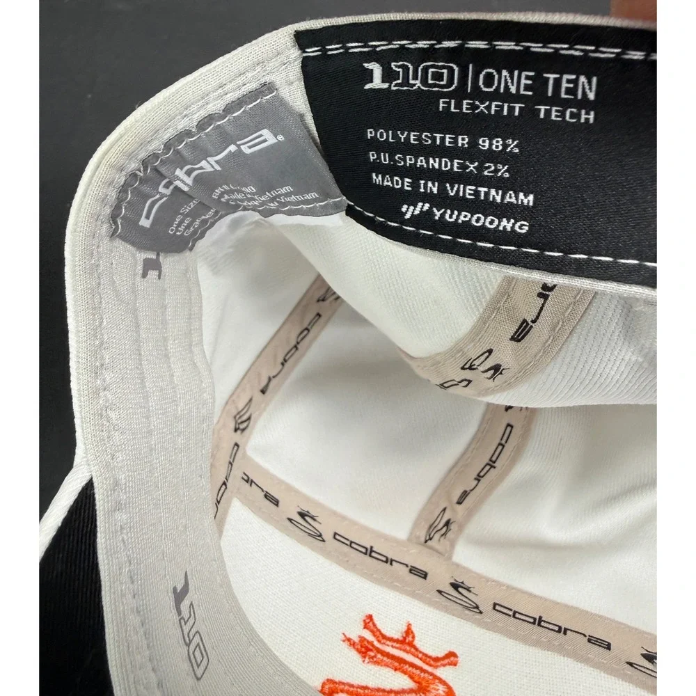 Cobra Golf Hat Mens White Orange Embroidered 5 Panel Snapback Cap 110 Flexfit